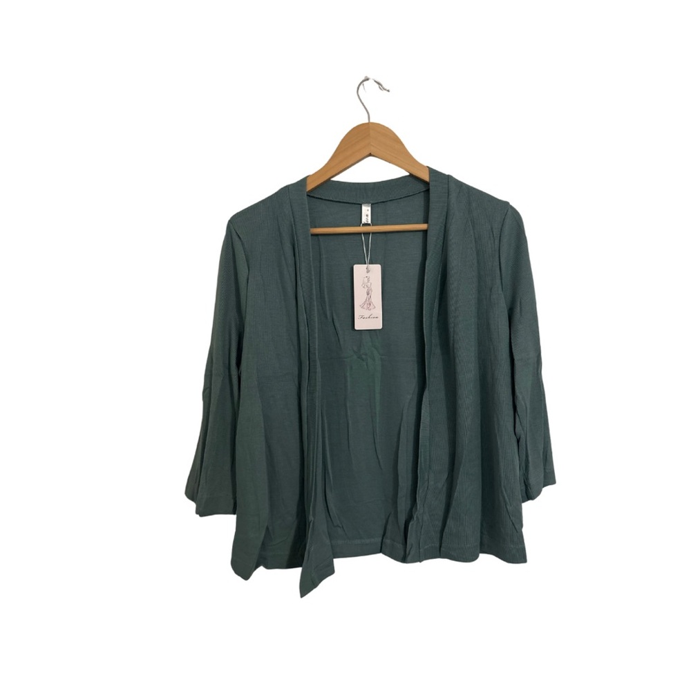 Green 3/4 Sleeve Open Front Cardigan M